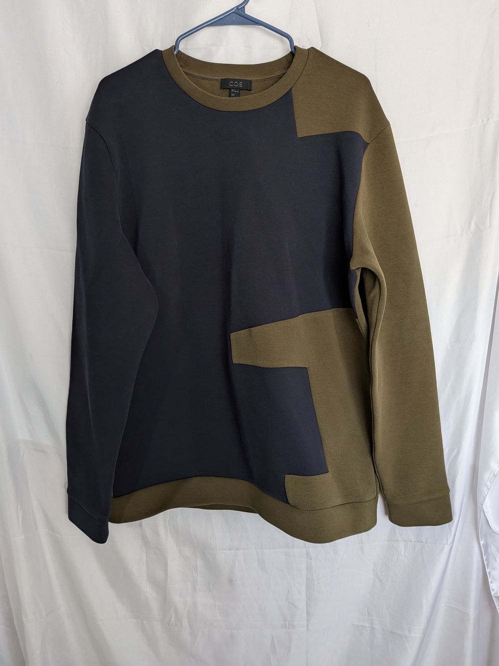 COS Navy and Olive Panelled Crewneck Sweatshirt